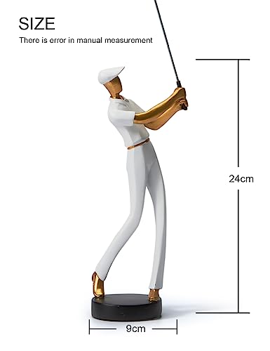 HAUCOZE Golf Figurine Statue Golfer Decoration Arts Home Decor Sculpture Polyresin White 9.6 inch