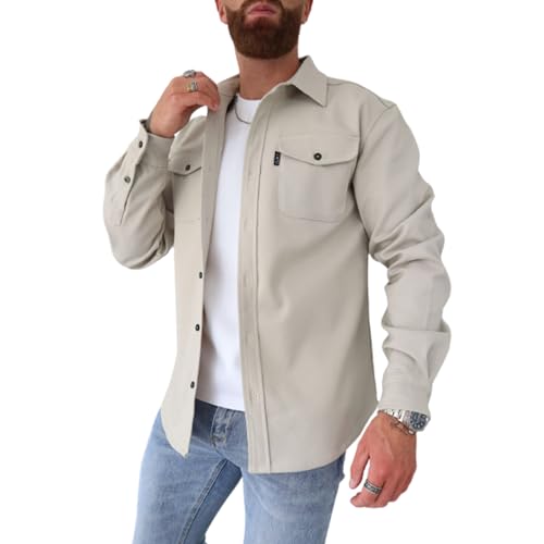 ArknAv Men's B Button Down Shirt Jacket Casual Stylish Shirt Jackets Casual Youth Men's Shirt, beige, L