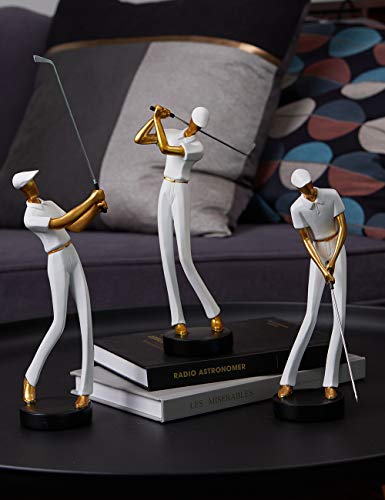 HAUCOZE Golf Figurine Statue Golfer Decoration Arts Home Decor Sculpture Polyresin White 9.6 inch