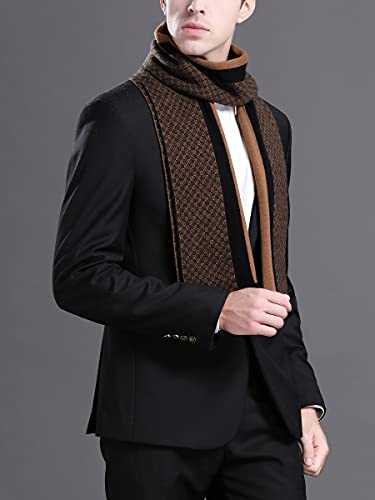 WANYING Autumn Winter 6% Wool Men's Scarf Knitted Scarves Wool Muffler for Men Fashion Chic Casual Business - Small Checkered Black & Brown