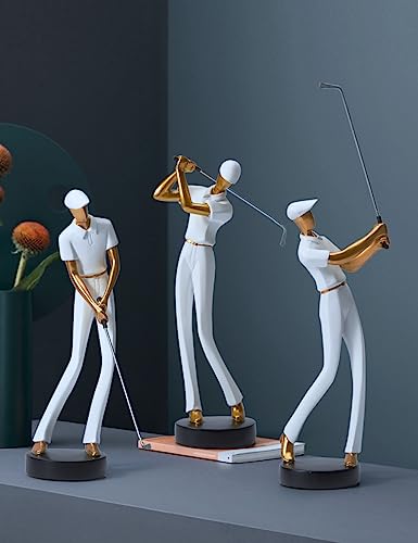 HAUCOZE Golf Figurine Statue Golfer Decoration Arts Home Decor Sculpture Polyresin White 9.6 inch