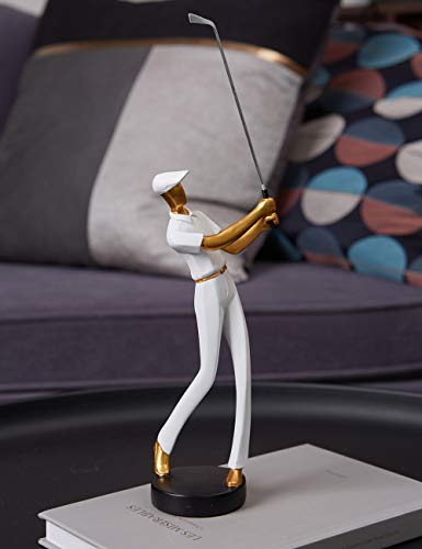 HAUCOZE Golf Figurine Statue Golfer Decoration Arts Home Decor Sculpture Polyresin White 9.6 inch