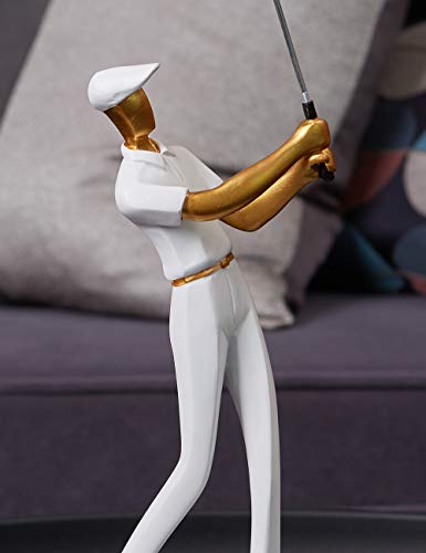 HAUCOZE Golf Figurine Statue Golfer Decoration Arts Home Decor Sculpture Polyresin White 9.6 inch