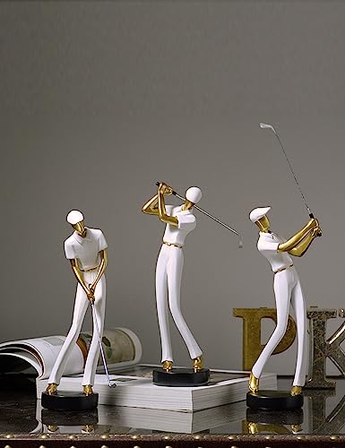 HAUCOZE Golf Figurine Statue Golfer Decoration Arts Home Decor Sculpture Polyresin White 9.6 inch