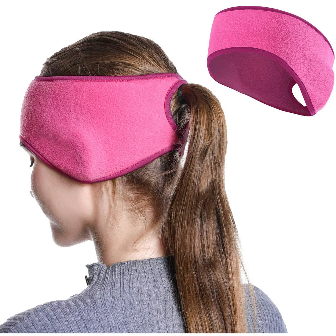 2PCS Fleece Ponytail Headband, Lightweight Winter Headband Ear Muff