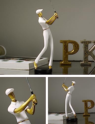 HAUCOZE Golf Figurine Statue Golfer Decoration Arts Home Decor Sculpture Polyresin White 9.6 inch