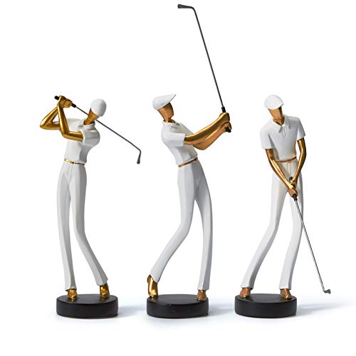 HAUCOZE Golf Figurine Statue Golfer Decoration Arts Home Decor Sculpture Polyresin White 9.6 inch