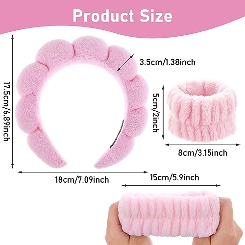 YUXIANLB Spa Headband Washing Face Wristband Set Soft Sponge Head Band Makeup Skincare Hairdband Wrist Towels Fashion Head Hoop Cute Headwear Shower Hair Accessories for Women Girls (Pink)