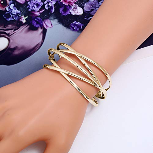 FUTIMELY Boho Chunky Cuff Bracelet for Women,Gold/Silver/Rose gold Multi-layer Cross Wire Bangle Bracelets Open Adjustable Wide Cuff Bracelet Fashion Statement Jewelry