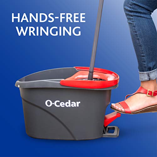 O-Cedar EasyWring Microfiber Spin Mop, Bucket Floor Cleaning System, Red, Gray, Standard