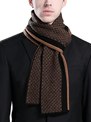 WANYING Autumn Winter 6% Wool Men's Scarf Knitted Scarves Wool Muffler for Men Fashion Chic Casual Business - Small Checkered Black & Brown