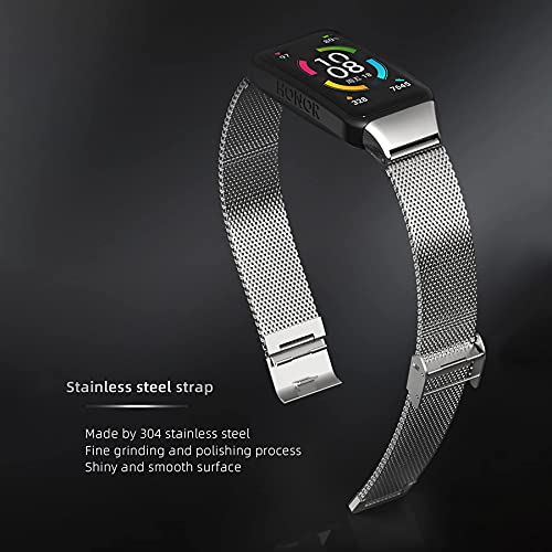 SenMore Metal Strap for Huawei Band 6 & Honor Band 6 Wristband Stainless Steel Strap Fashion Fitness Watch Accessories Compatible with Honor Band 6 & Huawei Band 6 (No Host) (Silver)