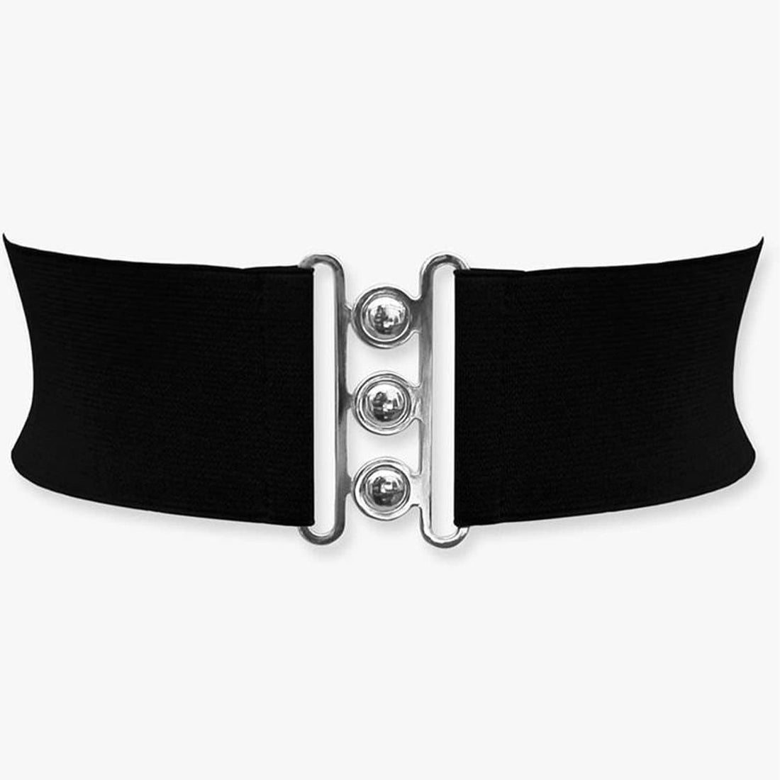 Trimming Shop Elastic Waist Belt Wide Stretchy Belt with Silver Clip on Buckle & Clasp | 50s Nurse Belt | Retro Cinch Waistband for Women Dresses, Western Outfits, Gowns, 76mm Wide, Black, 36"-40"