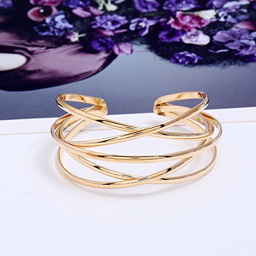 FUTIMELY Boho Chunky Cuff Bracelet for Women,Gold/Silver/Rose gold Multi-layer Cross Wire Bangle Bracelets Open Adjustable Wide Cuff Bracelet Fashion Statement Jewelry