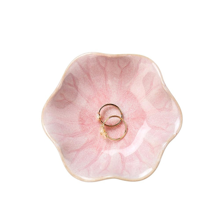 Lotus Leaf Shape Decorative Ring Tray, Small Key Bowl, Ceramic Trinket Tray Jewelry Dish Organizing Necklace Earrings, Home Decoration for Mom Best Friend Sister, Pink.