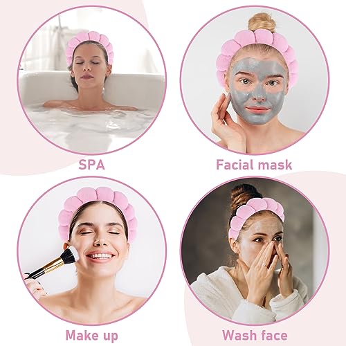 YUXIANLB Spa Headband Washing Face Wristband Set Soft Sponge Head Band Makeup Skincare Hairdband Wrist Towels Fashion Head Hoop Cute Headwear Shower Hair Accessories for Women Girls (Pink)