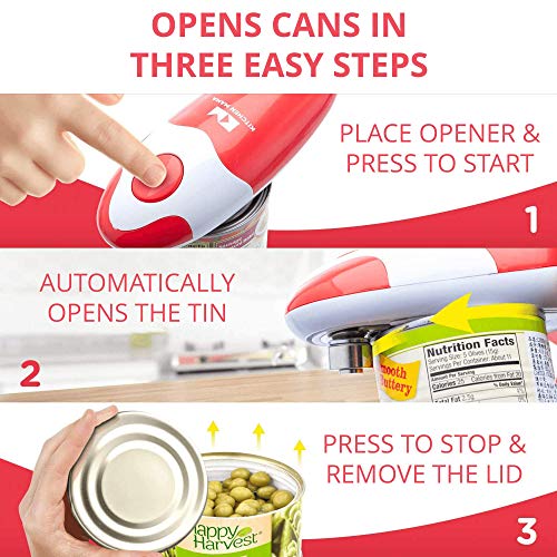 Kitchen Mama Auto Electric Can Opener: Open Your Cans with A Simple Press of Button - Automatic, Hands Free, Smooth Edge, Battery Operated, YES YOU CAN (Red)