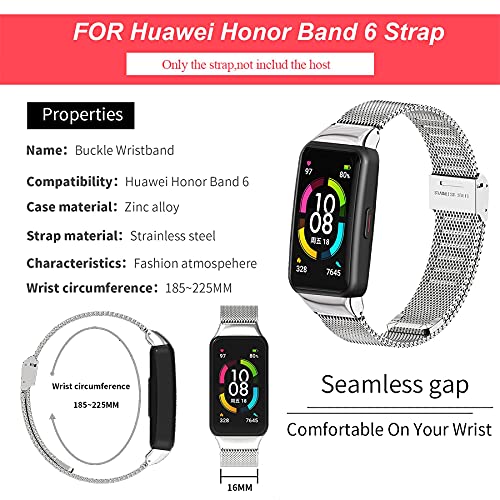 SenMore Metal Strap for Huawei Band 6 & Honor Band 6 Wristband Stainless Steel Strap Fashion Fitness Watch Accessories Compatible with Honor Band 6 & Huawei Band 6 (No Host) (Silver)