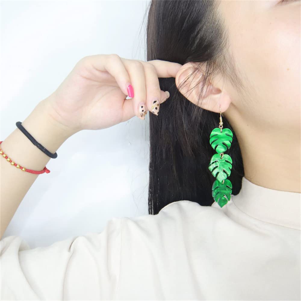 Green Palm Leaf Dangle Earrings for Women Girls Lightweight Resin Tropical Green Plant Statement Drop Fish Hook Stud Earring Fashion Cute Festival St.Patrick's Day Jewelry Gifts Nature Lover (Leaves)