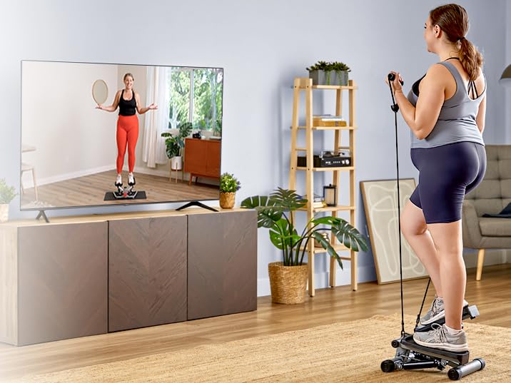 Sunny Health & Fitness Mini Steppers for Exercise at Home, Stair Step Workout Machine with Resistance Bands, Full Body Cardio Equipment with Digital Monitor - No. 012 -S