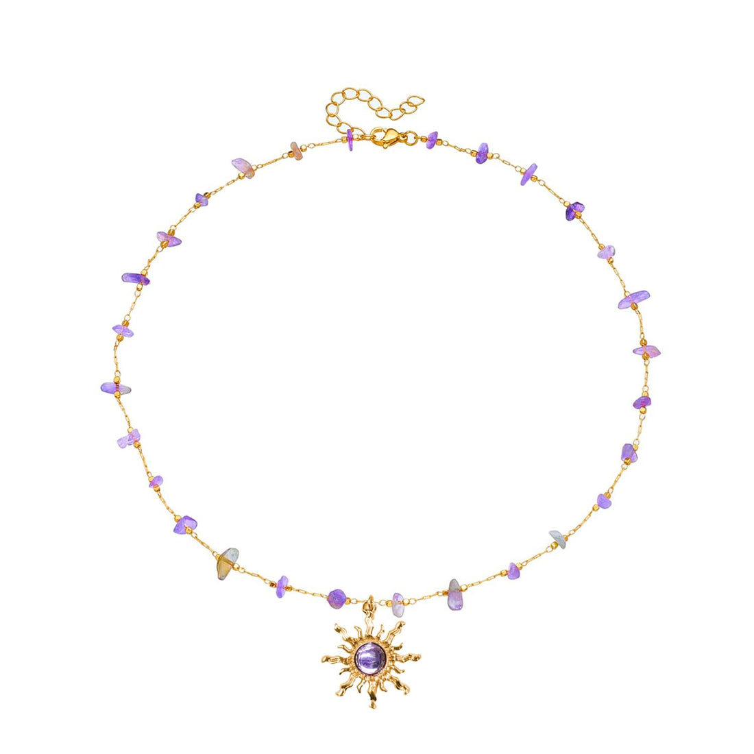 Aktully Crystal Sun Necklace for Women 18K Gold Plated Sun Pendant Necklace Natural Stone Crystal Choker Necklace Healing Crystal Necklace Christmas Trendy Jewelry for Women (purple)