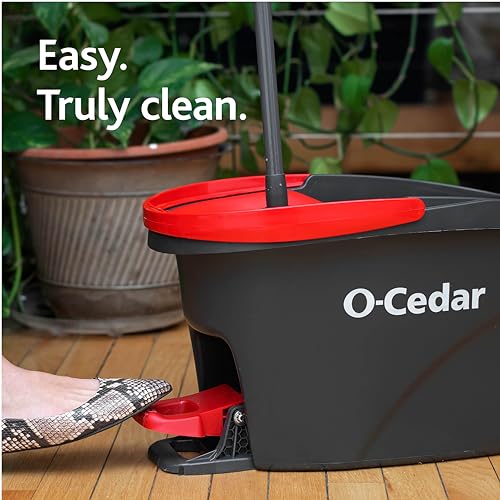 O-Cedar EasyWring Microfiber Spin Mop, Bucket Floor Cleaning System, Red, Gray, Standard