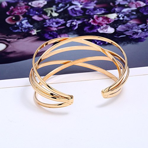 FUTIMELY Boho Chunky Cuff Bracelet for Women,Gold/Silver/Rose gold Multi-layer Cross Wire Bangle Bracelets Open Adjustable Wide Cuff Bracelet Fashion Statement Jewelry