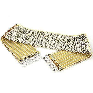 Trimming Shop 52cm Womens Gold Glitter Sequin Belt Elasticated Stretchy Waistband Stylish Hook Fastening Buckle - 7cm Wide Fully Adjustable - Fashion Accessories for Western Outfits