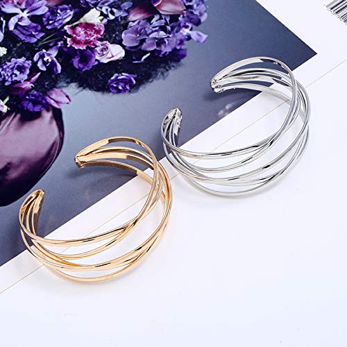 FUTIMELY Boho Chunky Cuff Bracelet for Women,Gold/Silver/Rose gold Multi-layer Cross Wire Bangle Bracelets Open Adjustable Wide Cuff Bracelet Fashion Statement Jewelry