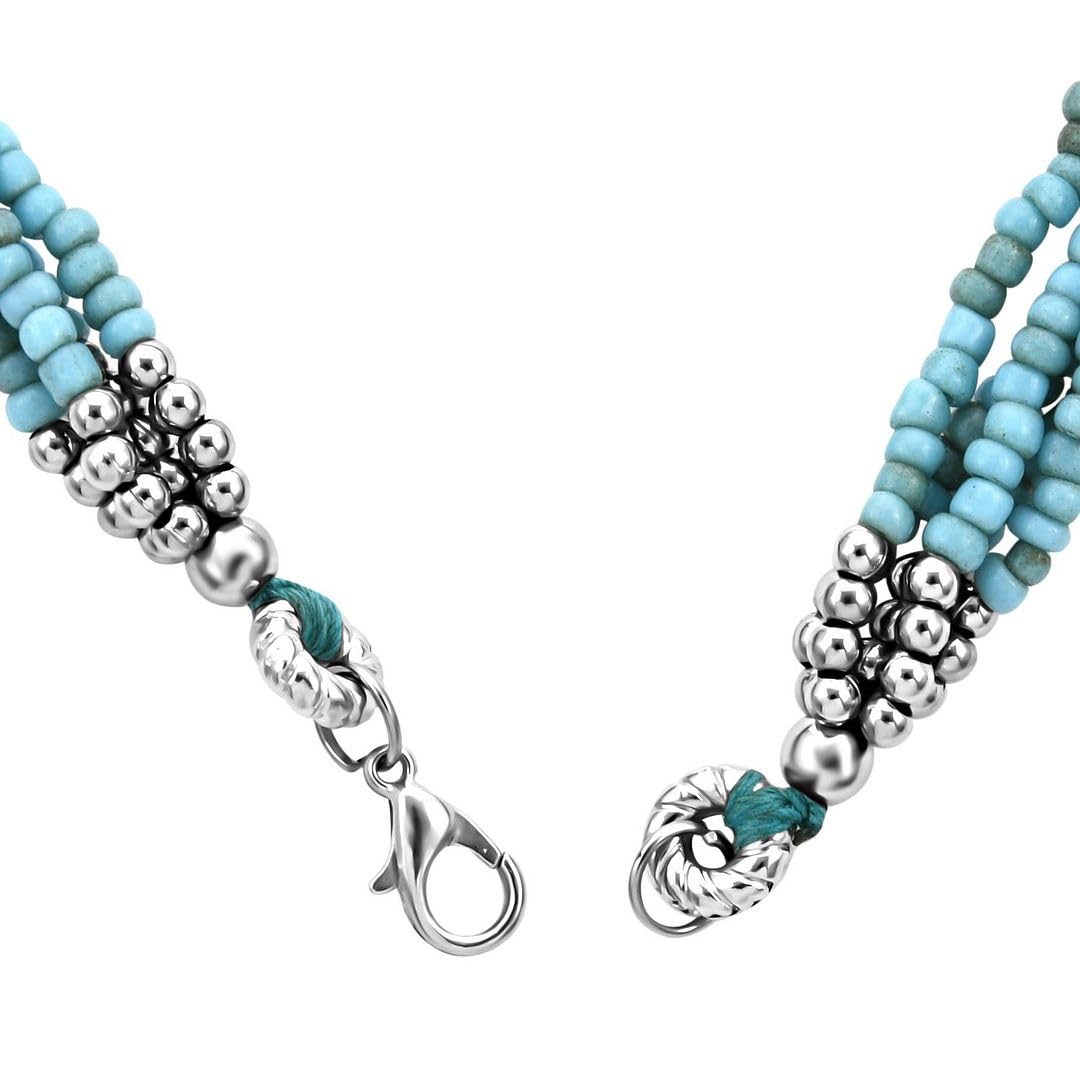 SHOP LC DELIVERING JOY Long Necklaces for Women Trendy Earrings & Beaded Bracelet Set - Summer Beach Jewelry Sets Valentines Day Gifts - Blue