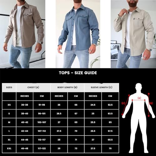 ArknAv Men's B Button Down Shirt Jacket Casual Stylish Shirt Jackets Casual Youth Men's Shirt, beige, L