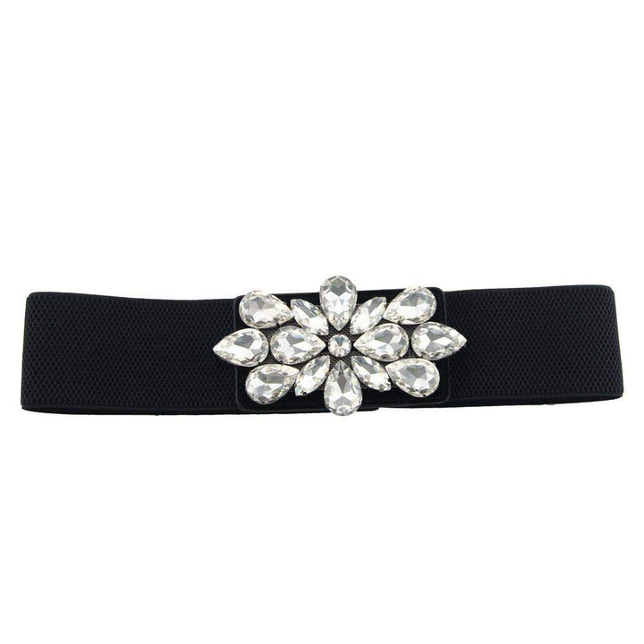 WedDecor Womens Elasticated Waist Belt with Diamante Rhinestone Fashion Accessory for Casual, Semi-Formal, Western Outfits, Black, 32 inches (80cm), 60mm Wide, Black