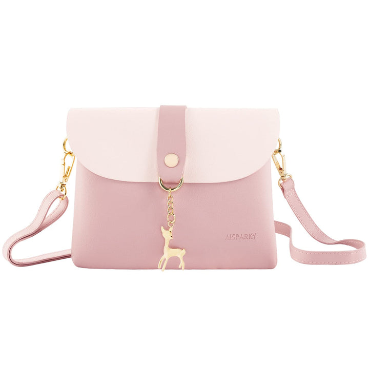 AISPARKY Small Crossbody Purse, PU Leather Small Purse for Girls With Pendant With Strap/Gold Chain Strap, Pink