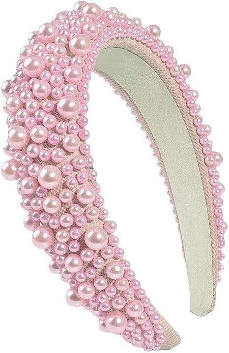 TRIXES Pink Beaded Headband - Women's Fashion Accessory - Pearl Beaded