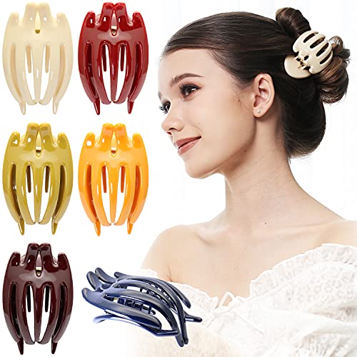 RC ROCHE ORNAMENT 6 Pcs Womens Cute Curve Hollow Barrette French Concord Eyelet Side Slide Claw Clamp Comb Clutcher Premium Fashion Accessory Hair Clip, Medium Classic Multicolor