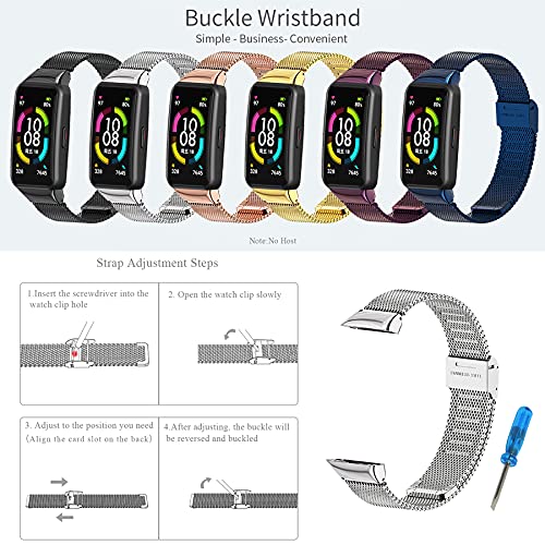 SenMore Metal Strap for Huawei Band 6 & Honor Band 6 Wristband Stainless Steel Strap Fashion Fitness Watch Accessories Compatible with Honor Band 6 & Huawei Band 6 (No Host) (Silver)