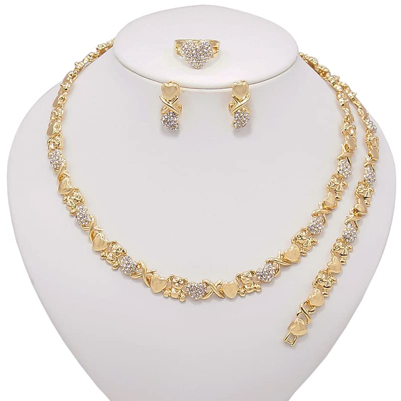 SYHOL Gold Jewelry Sets for Women 18K Gold Filled Jewelry Necklace Set Wedding Bridal Fashion Jewelry Sets Women Accessories Bracelets Earrings and Rings Sweetheart Gifts (GX0033)