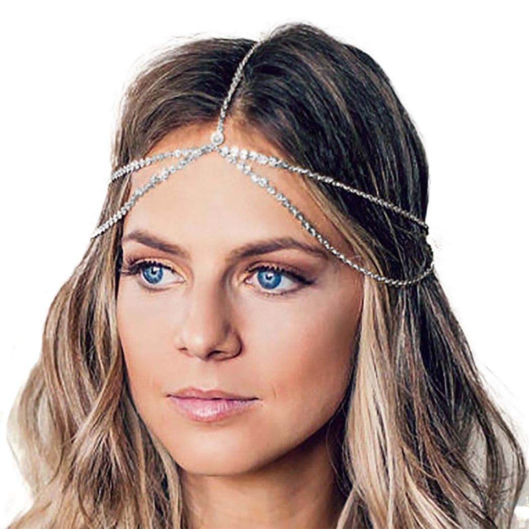 Yean Head Chain Bohemian Hair Jewelry Headpiece Forehead Band Festival Hair Headband Accessories for Women and Girls (Silver)