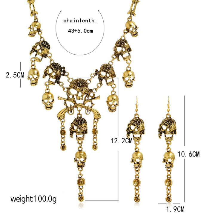 vazak Women's Antique Silver Multilevel Pirate Skull Tassel Charm Necklace Collar and Fashion Jewelry Skull Bracelet Collar Collar Lady Horror Necklace (Golden) (golden-1)