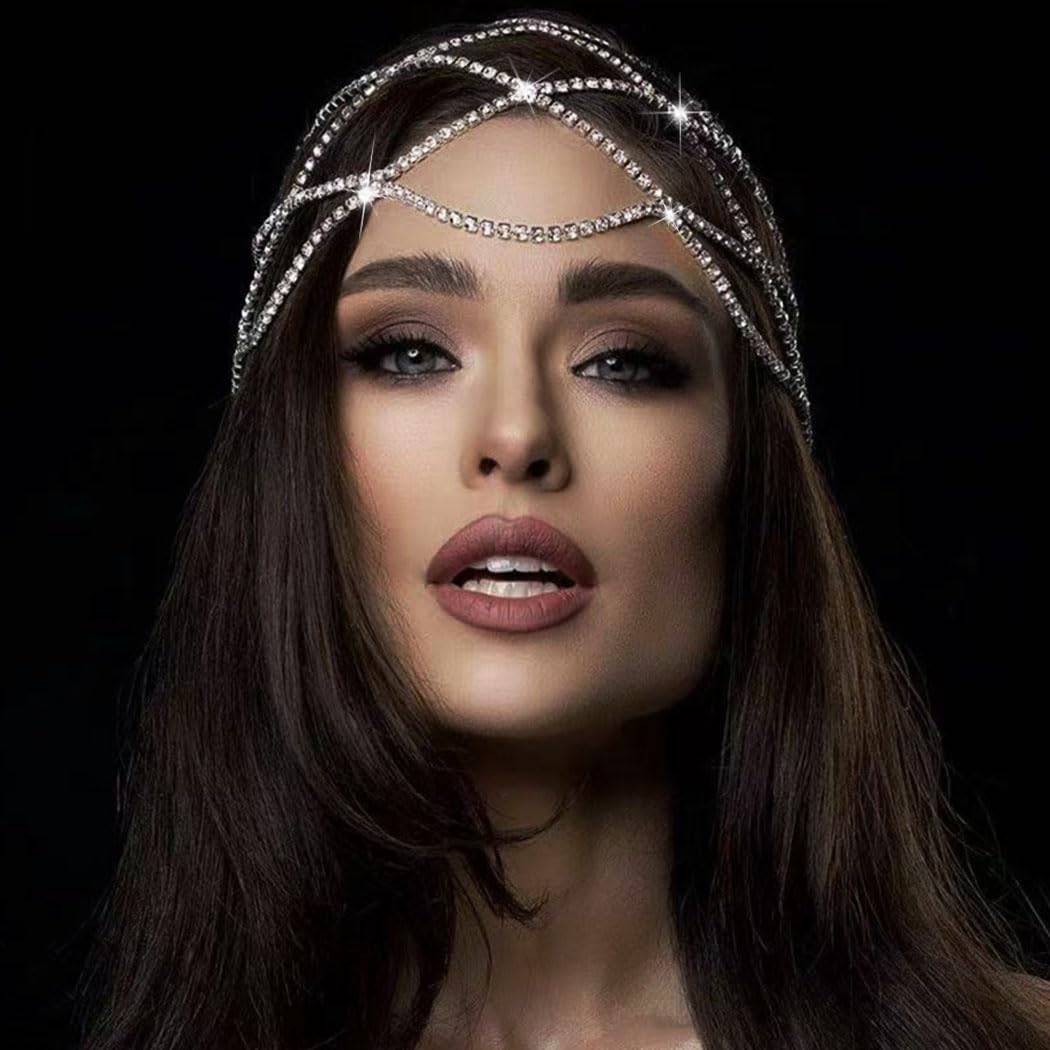 Fdesigner Rhinestone Head Chain Jewelry Silver Gatsby Cap Headpieces 1920s Flapper Headchain Belly Dance Cleopatra Women Hair Accessories