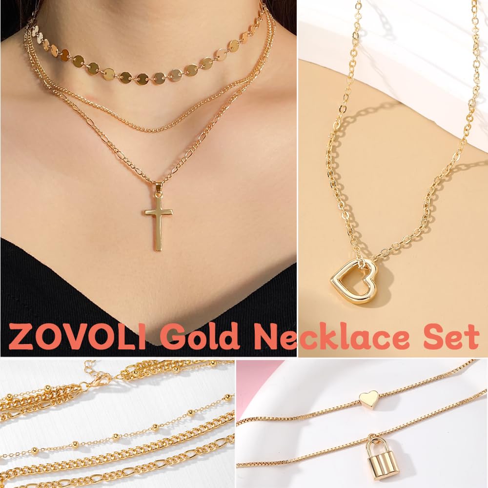 ZOVOLI 50 PCS Gold Jewelry Set for Women, Dainty Dangle Earrings, Stackable Ring, Multi-Layered Bracelet Necklace Valentine Anniversary Fashion Party Jewelry Pack Gift for Her