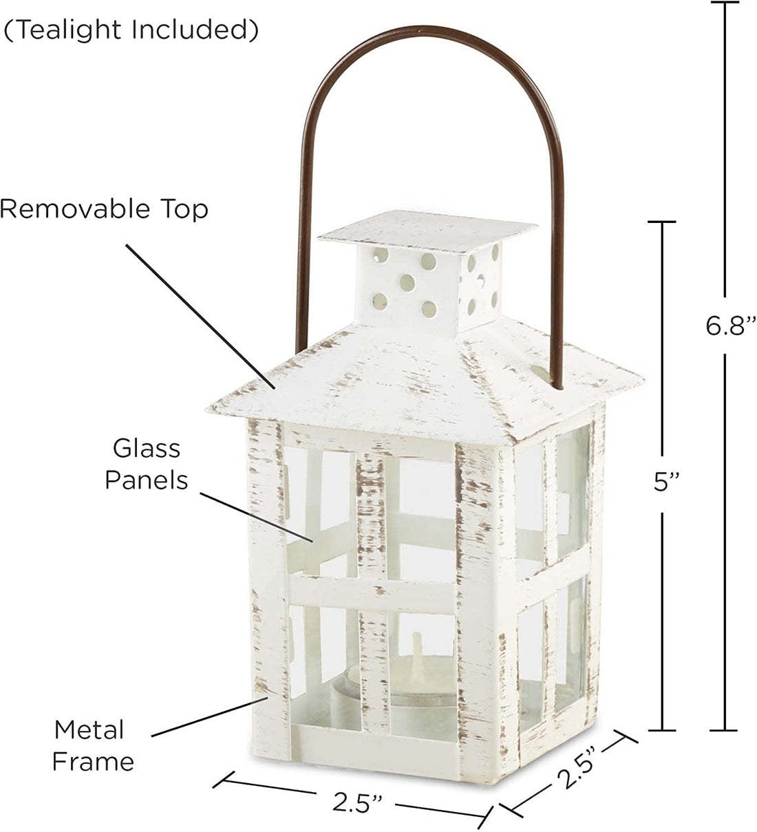 Kate Aspen Rustic Farmhouse White Candle Holder, Wedding, Centerpiece Table, Home, Shelf, 5 inch Decorative Lantern