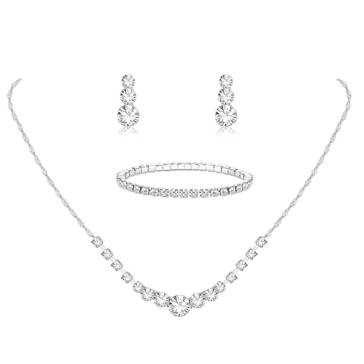 Jstyle Silver Bridal Jewelry Set Rhinestone Necklace Bracelet Dangle Earrings for Bride Bridesmaid Teardrop Pendant Crystal Wedding Prom Jewelry Accessories for Women 1