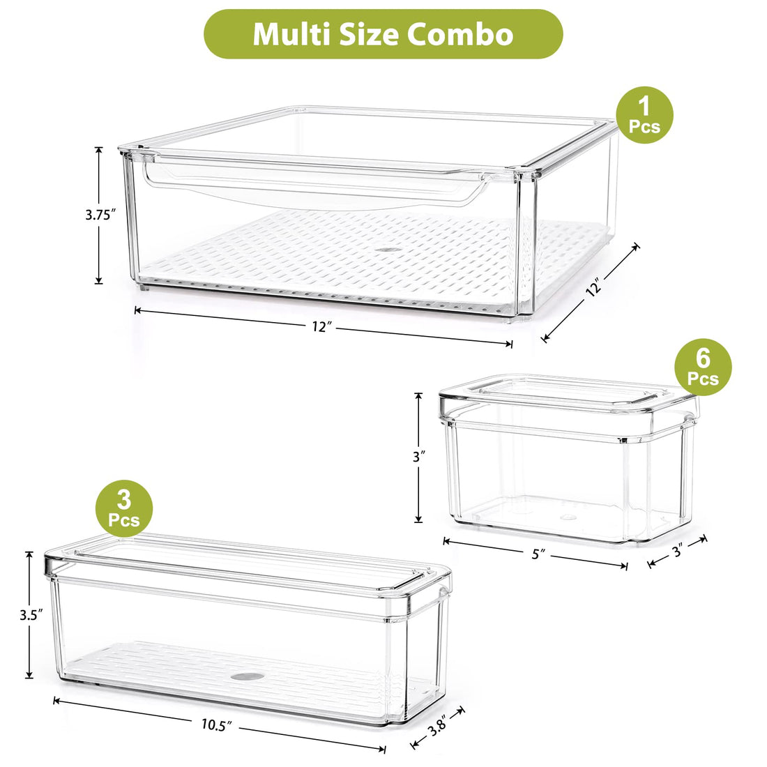 10 Pack Refrigerator Pantry Organizer Bins, Stackable Fridge Organizer Bins with Lids, Clear Plastic Food Storage Bins for Kitchen, Countertops, Cabinets, Fridge, Drinks, Fruits, Vegetable, Cereals