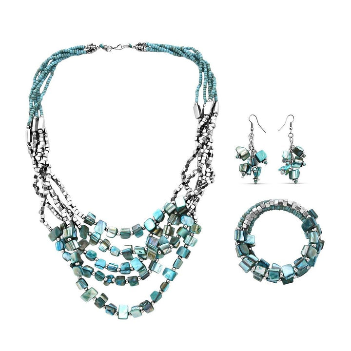 SHOP LC DELIVERING JOY Long Necklaces for Women Trendy Earrings & Beaded Bracelet Set - Summer Beach Jewelry Sets Valentines Day Gifts - Blue