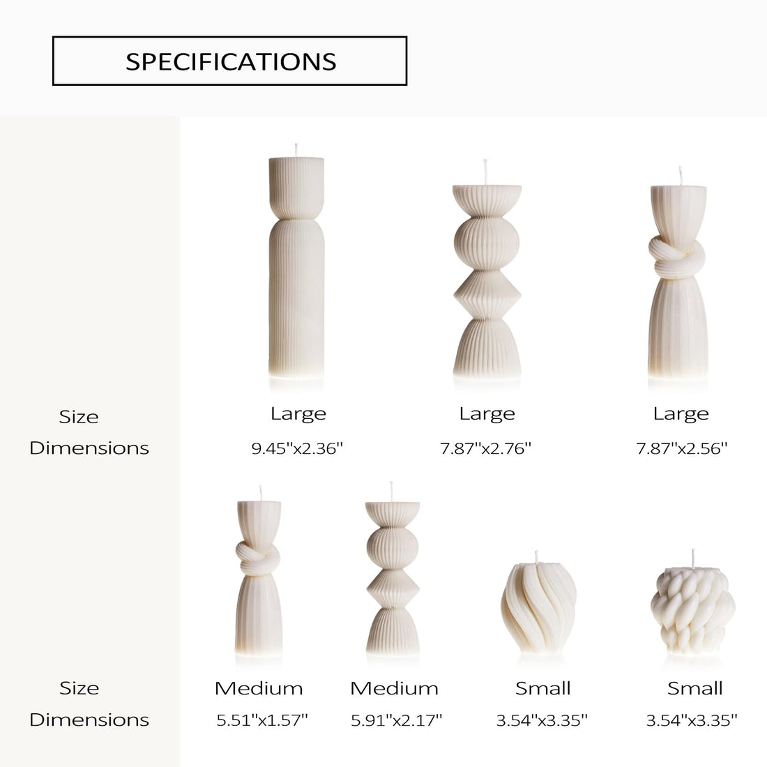 7 Pcs Large Pillar Candles Aesthetic Candle Modern Home Decor Ribbed Candles Set Beautiful Handmade Pillar Housewarming Gift Home Room Shelf Decor Idea Soy Wax (White)