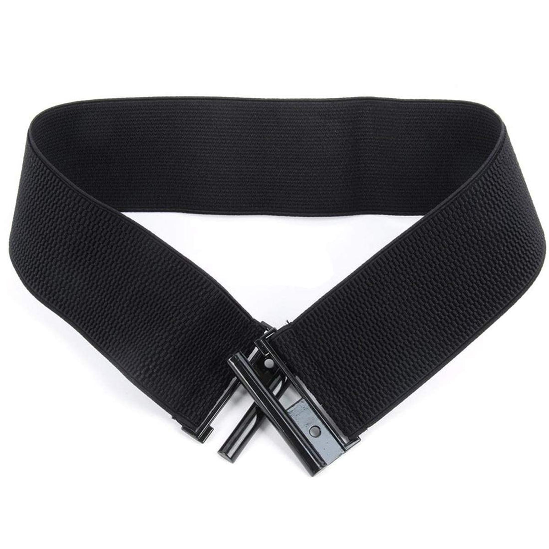 Trimming Shop Women’s Black Stretchable Wide Waist Belt Clasp Buckle Elastic Band Clip-on Cinch Trimmer Fashion Accessory for Dresses, One Piece (50mm Wide, 32" - 36")