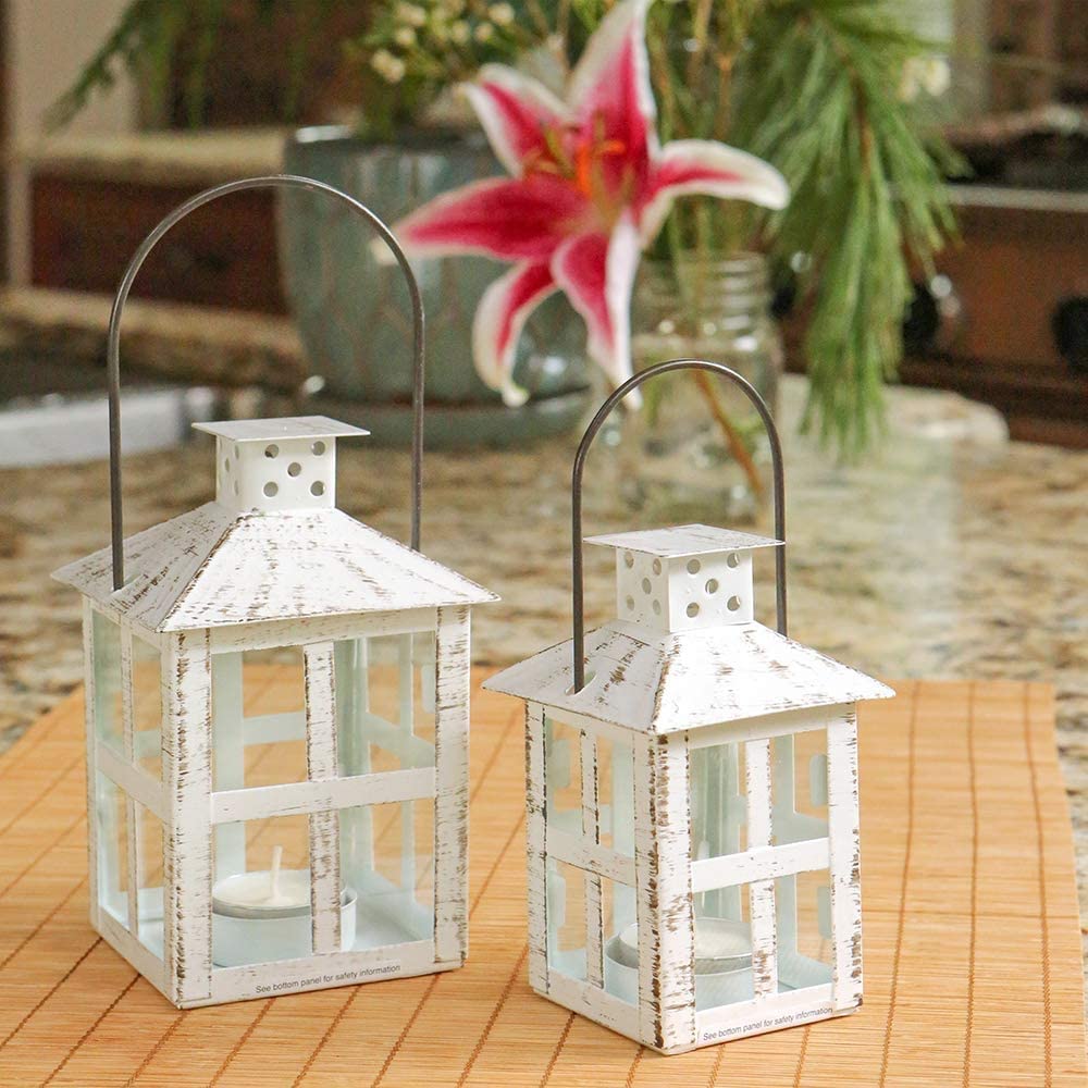 Kate Aspen Rustic Farmhouse White Candle Holder, Wedding, Centerpiece Table, Home, Shelf, 5 inch Decorative Lantern