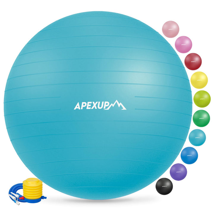 APEXUP Yoga Ball Exercise Ball, Anti Slip Stability Ball Chair, Heavy Duty Large Gym Ball for Fitness, Balance, Core Workout and Physical Therapy (L (23"~26") 65cm, Light Blue)