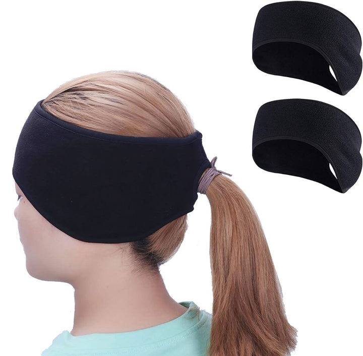 2PCS Fleece Ponytail Headband, Lightweight Winter Headband Ear Muff